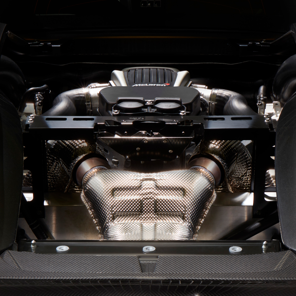 Close up of McLaren 570S engine.