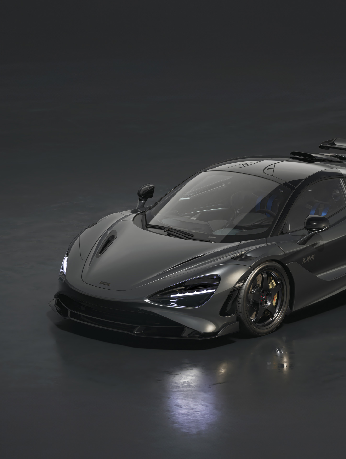 Front three-quarter view of the McLaren 750S Le Mans Edition, showcasing its special "LM" badge and bespoke carbon fibre bodywork.