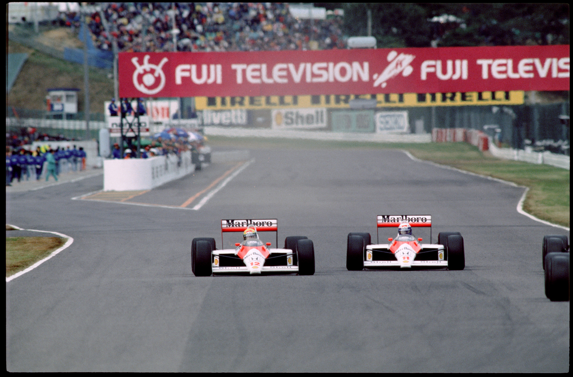 1988 - Ayrton surged on through the rain to win by 23 seconds at the British Grand Prix. Photographer Credit Norio Koike