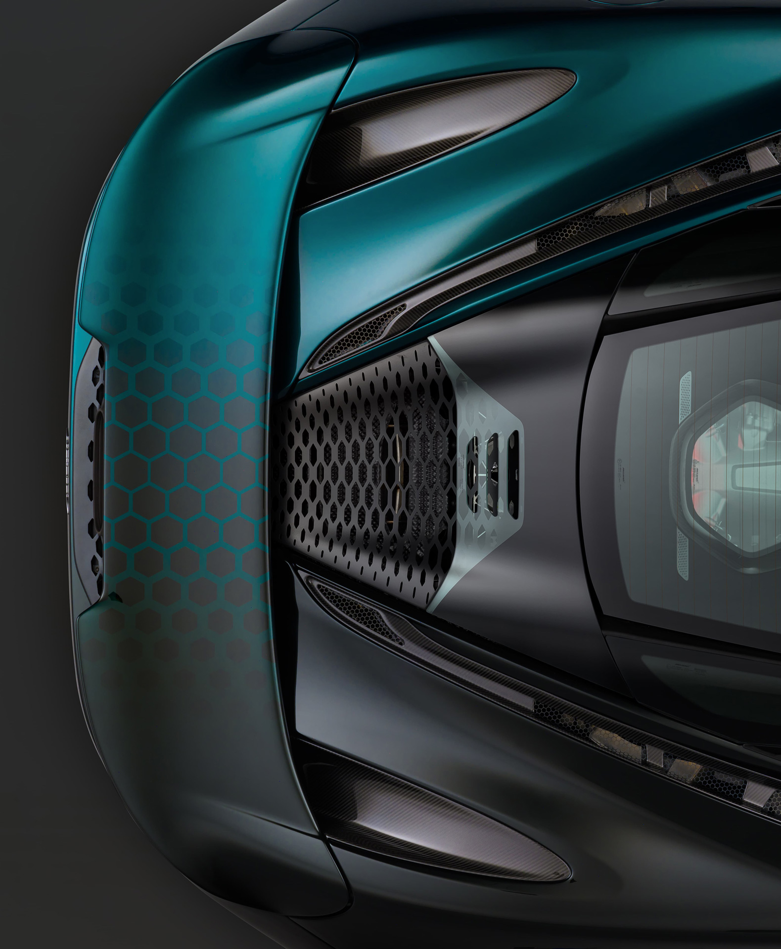 Top view of custom painted geohex pattern on a McLaren car. 