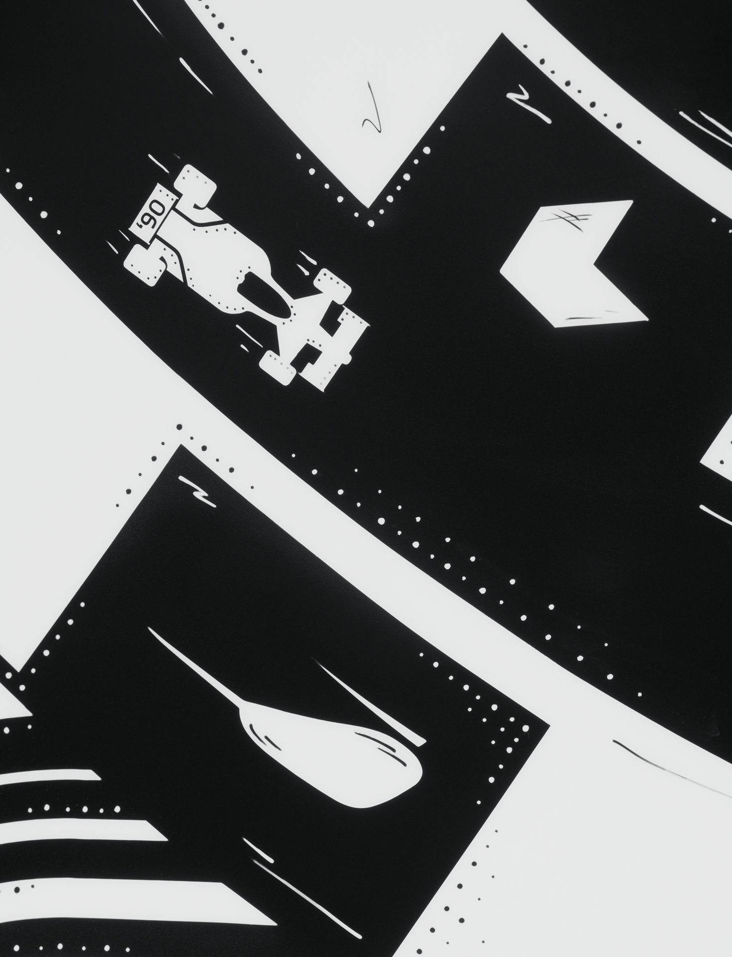 Detail of the Project Viva livery featuring a stylized, black-and-white illustration of a Formula 1 car, symbolizing McLaren's racing heritage within the MSO art car design.