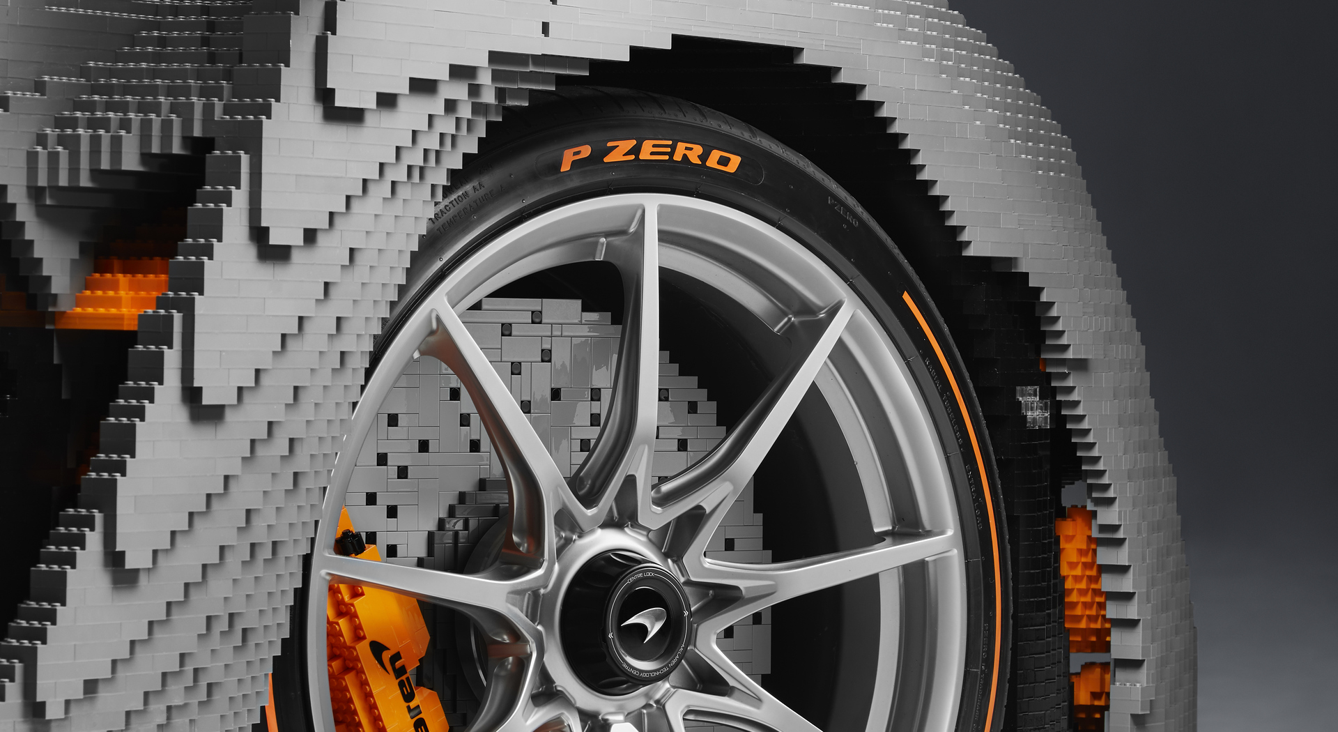 Close up of wheel detail on the Full-Scale LEGO® McLaren Senna.