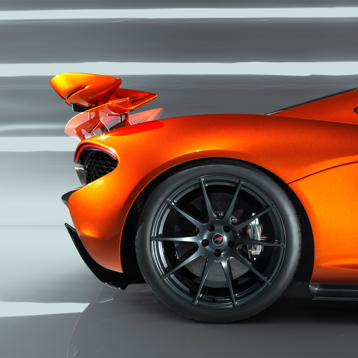 Close up detail of the McLaren P1 rear wing.